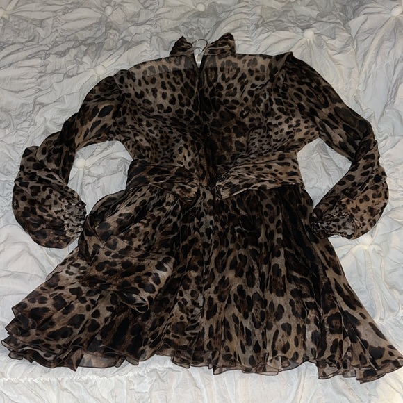 DOLCE & GABBANA bow Leopard-print Silk-blend Organza Mini Dress - Picture 12 of 17
